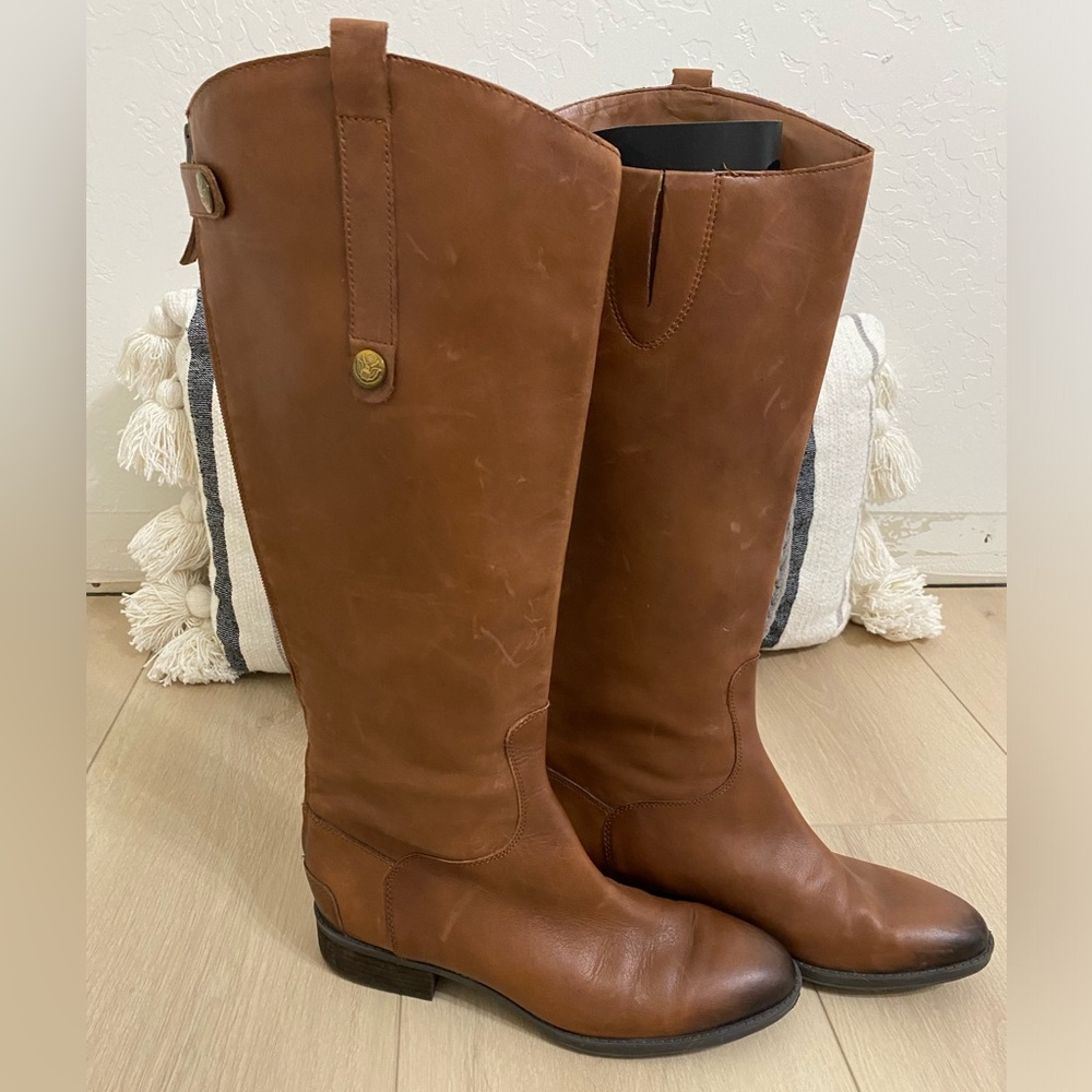 Sam Edelman Brown Leather Penny Knee-High Riding Boots Women’s Size 8 Wide Calf